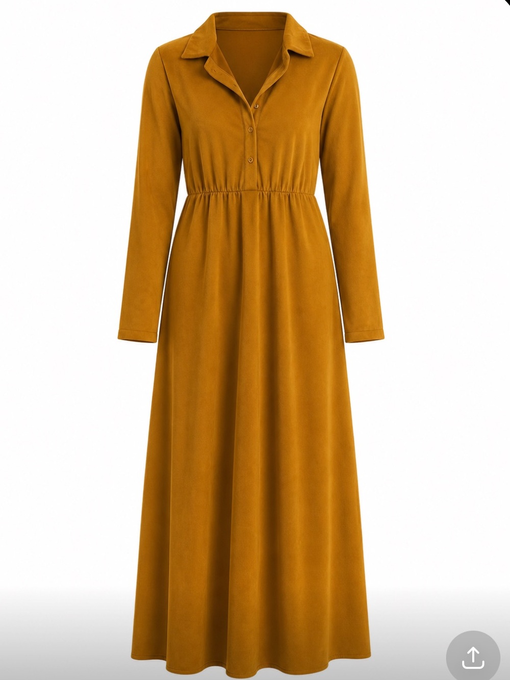Long-Sleeve Collared Maxi Dress in Mustard Yellow